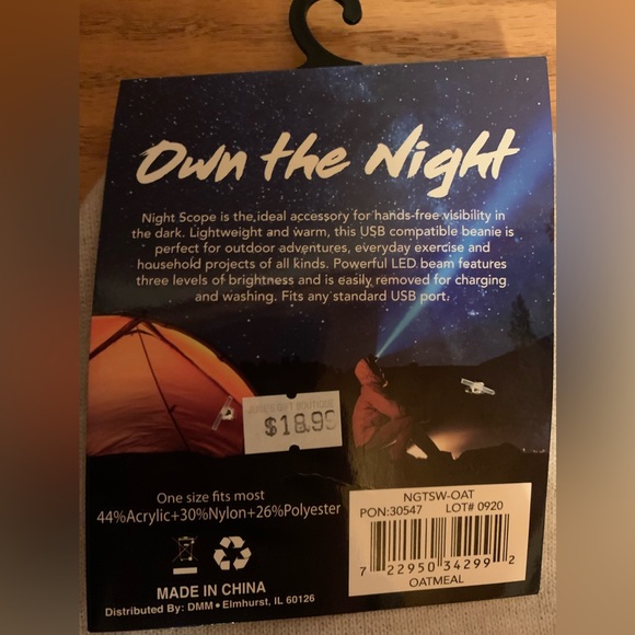 NWT Night Scope Rechargeable LED Beanie Winter Hat with Light Oatmeal One Size - Picture 4 of 5